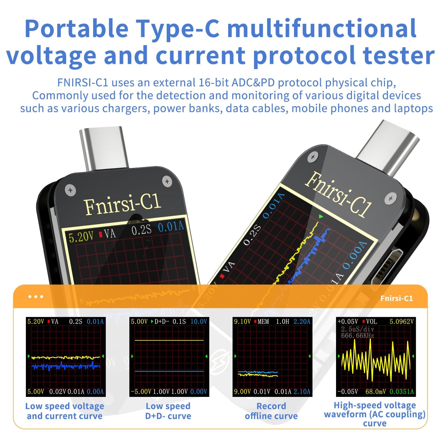 FNIRSI® C1 Type-C PD Trigger USB-C Voltmeter Ammeter Fast Charging Protocol Tester