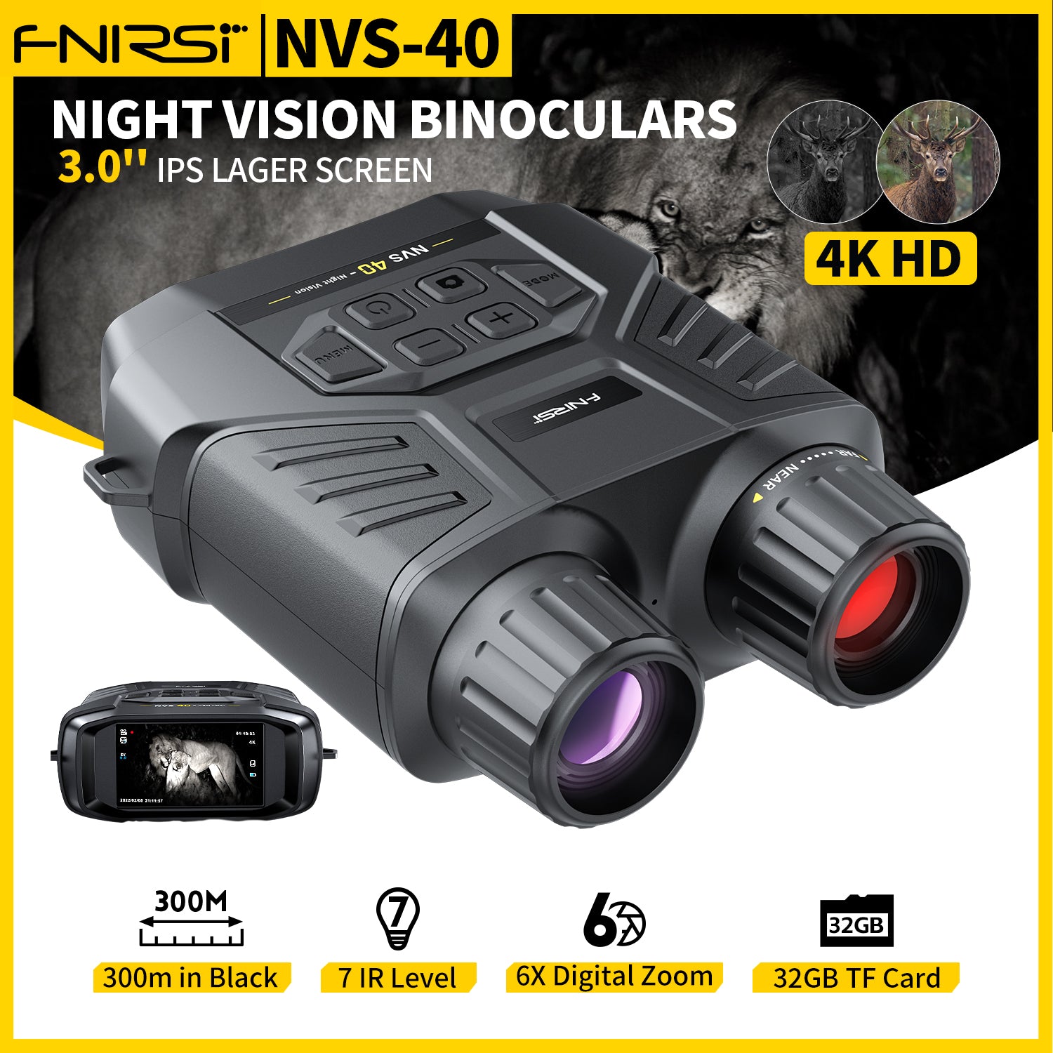 FNIRSI® NVS-40 4K HD Binocular Night Vision Infrared 6x Digital Zoom