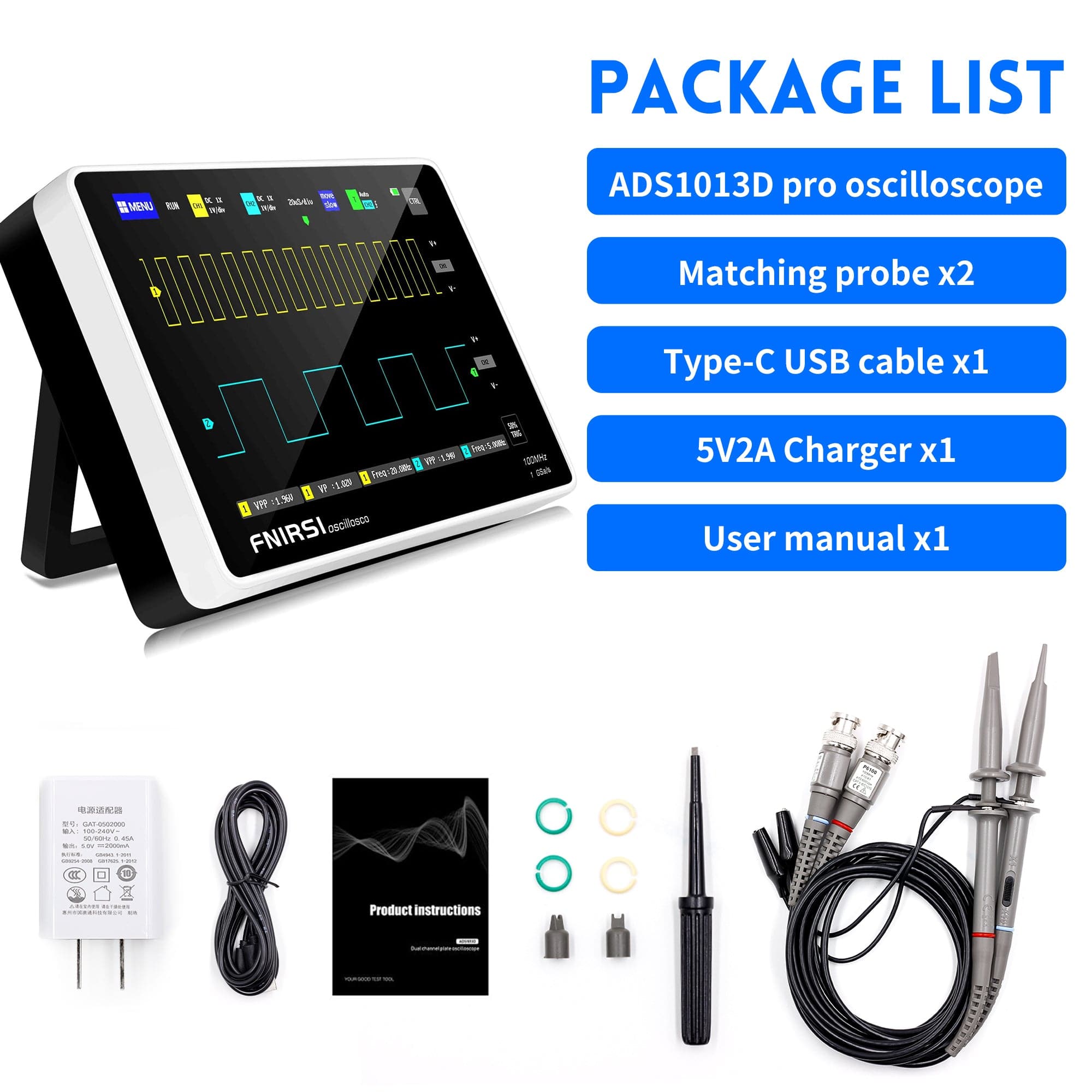 FNIRSI® 1013D Dual Channel Touchable Panel Oscilloscope