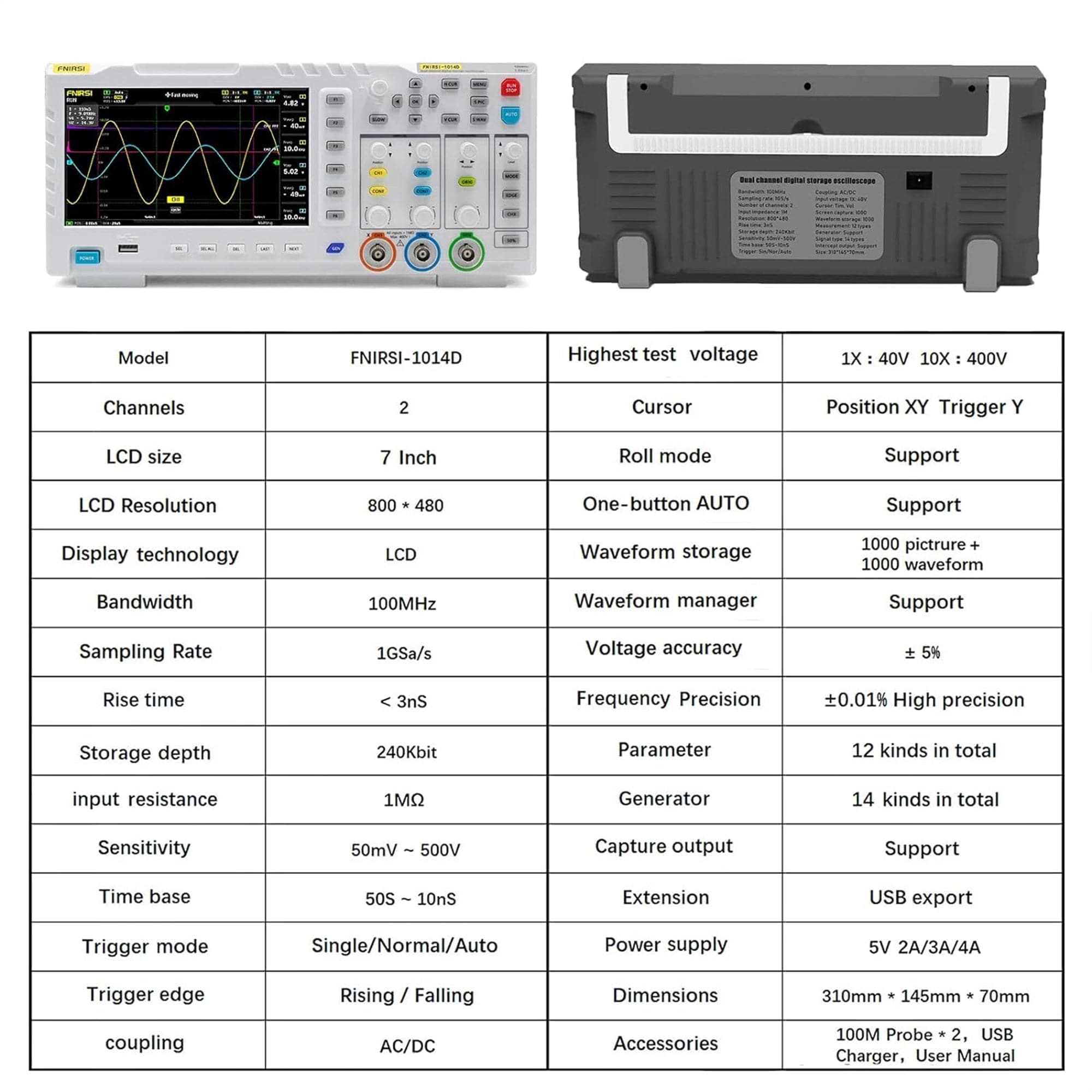 FNIRSI® 1014D Dual Channel Digital Storage Oscilloscope