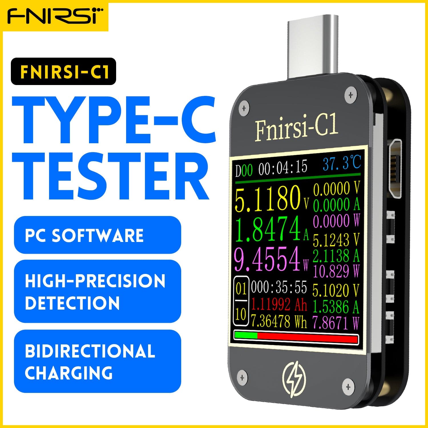 FNIRSI® C1 Type-C PD Trigger USB-C Voltmeter Ammeter Fast Charging Protocol Tester