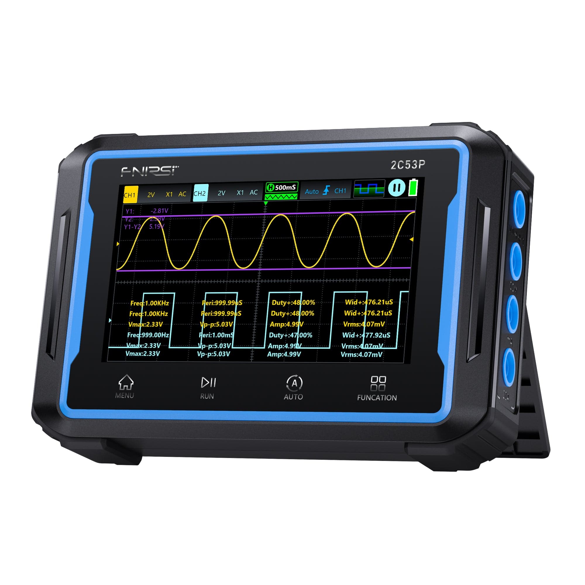 FNIRSI® 2C53P 3-in-1 Dual Channel Tablet Oscilloscope + Multimeter + Function Generator