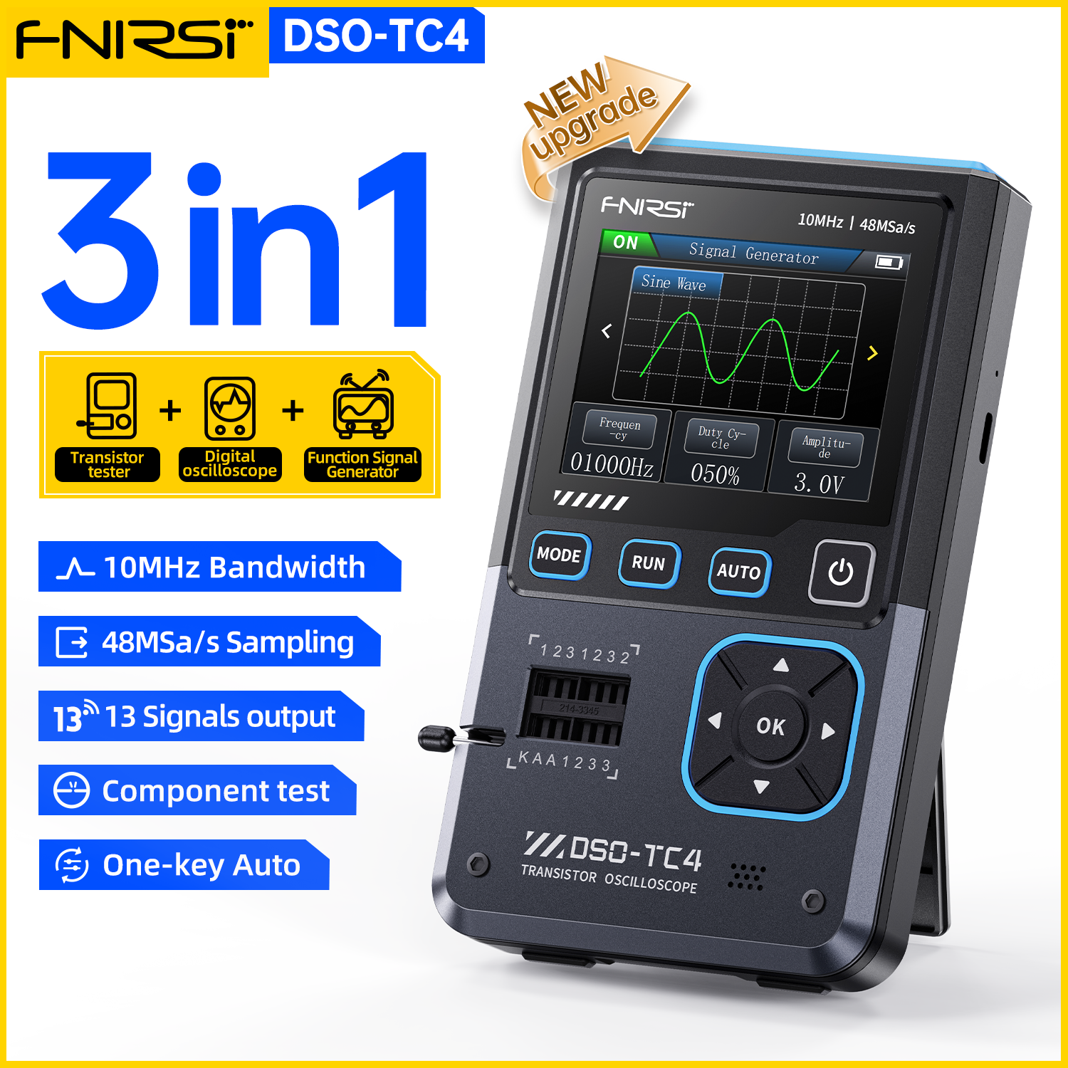 FNIRSI® DSO-TC4 Upgrade 3 in 1 Digital Oscilloscope Transistor Tester Signal Generator