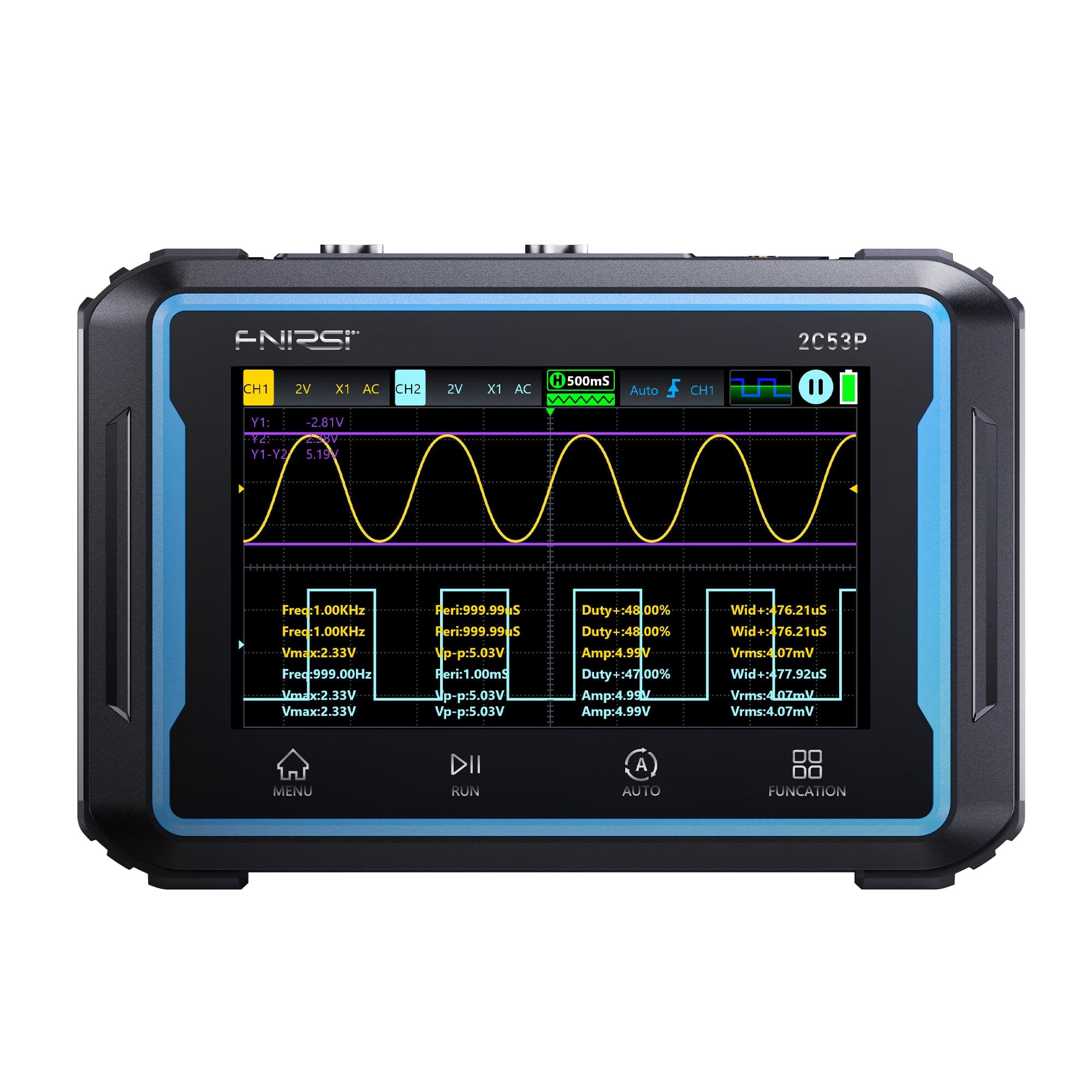 FNIRSI® 2C53P 3-in-1 Dual Channel Tablet Oscilloscope + Multimeter + Function Generator