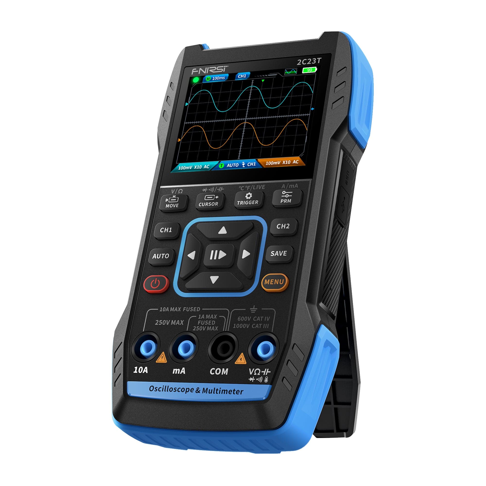 FNIRSI® 2C23T Handheld Dual Channel 3-in-1 Oscilloscope + Digital Multimeter + DDS Function Generator