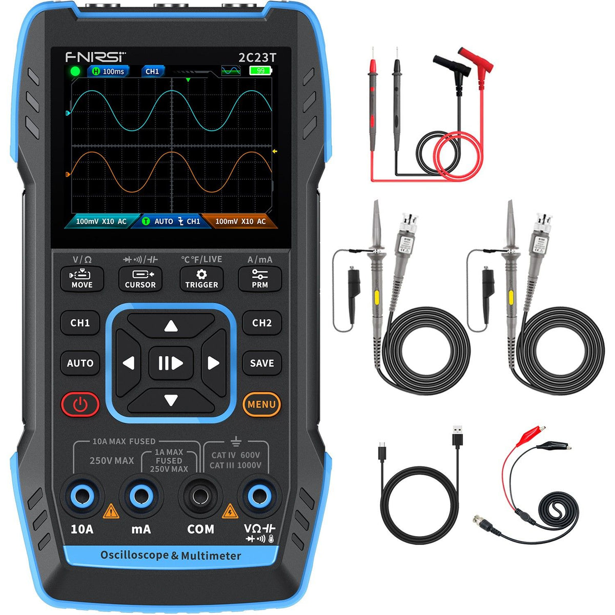 FNIRSI® 2C23T Handheld-Zweikanal-3-in-1-Oszilloskop + digitales Multimeter + DDS-Funktionsgenerator