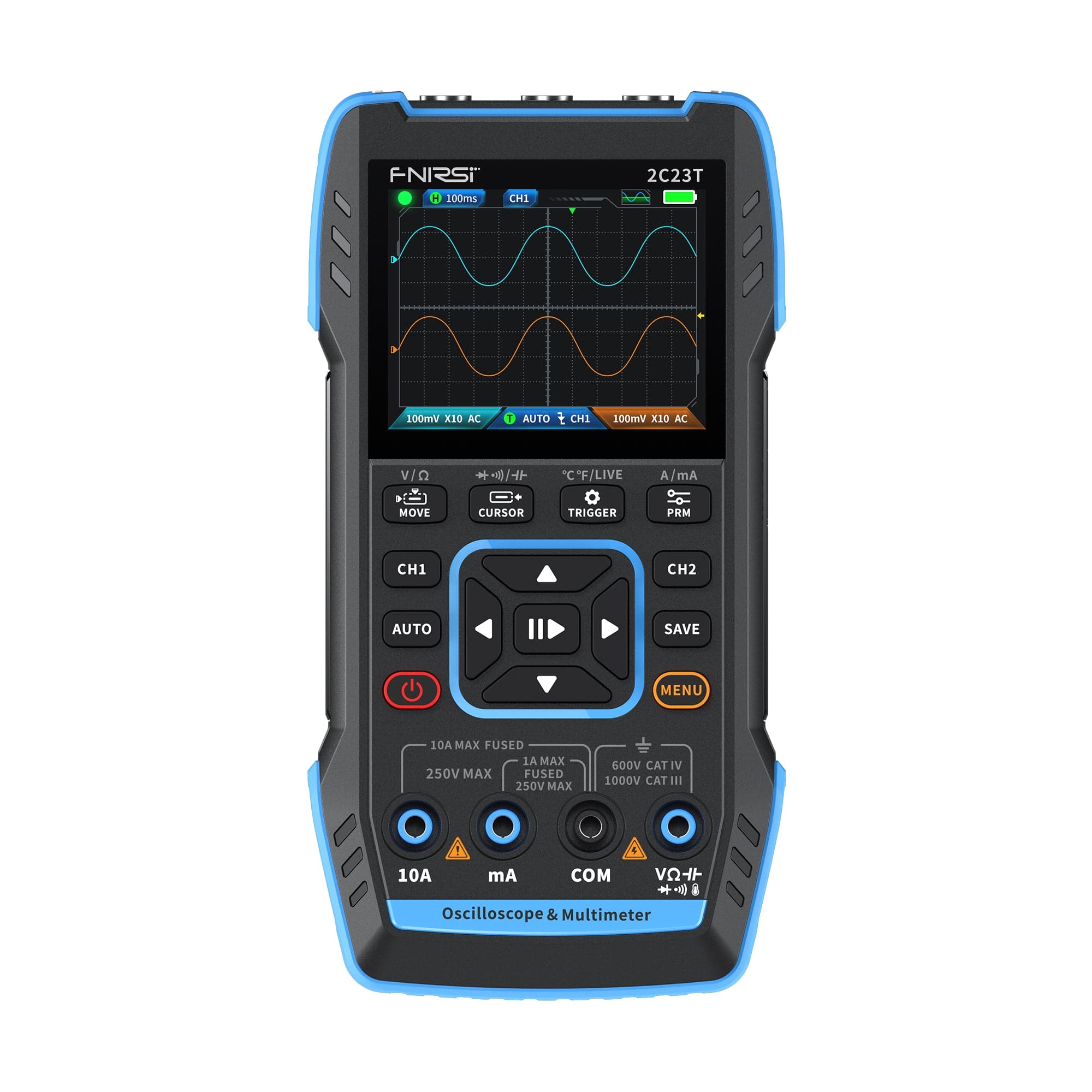 FNIRSI® 2C23T Handheld Dual Channel 3-in-1 Oscilloscope + Digital Multimeter + DDS Function Generator