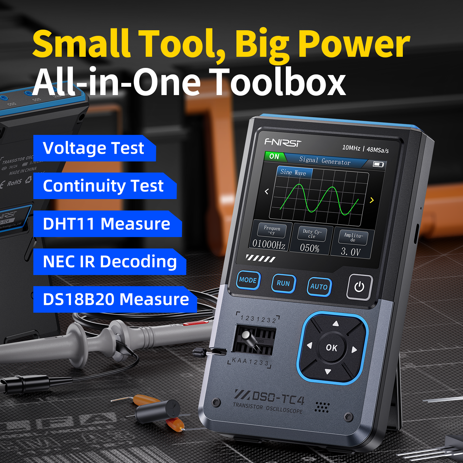 FNIRSI® DSO-TC4 Upgrade 3 in 1 Digital Oscilloscope Transistor Tester Signal Generator