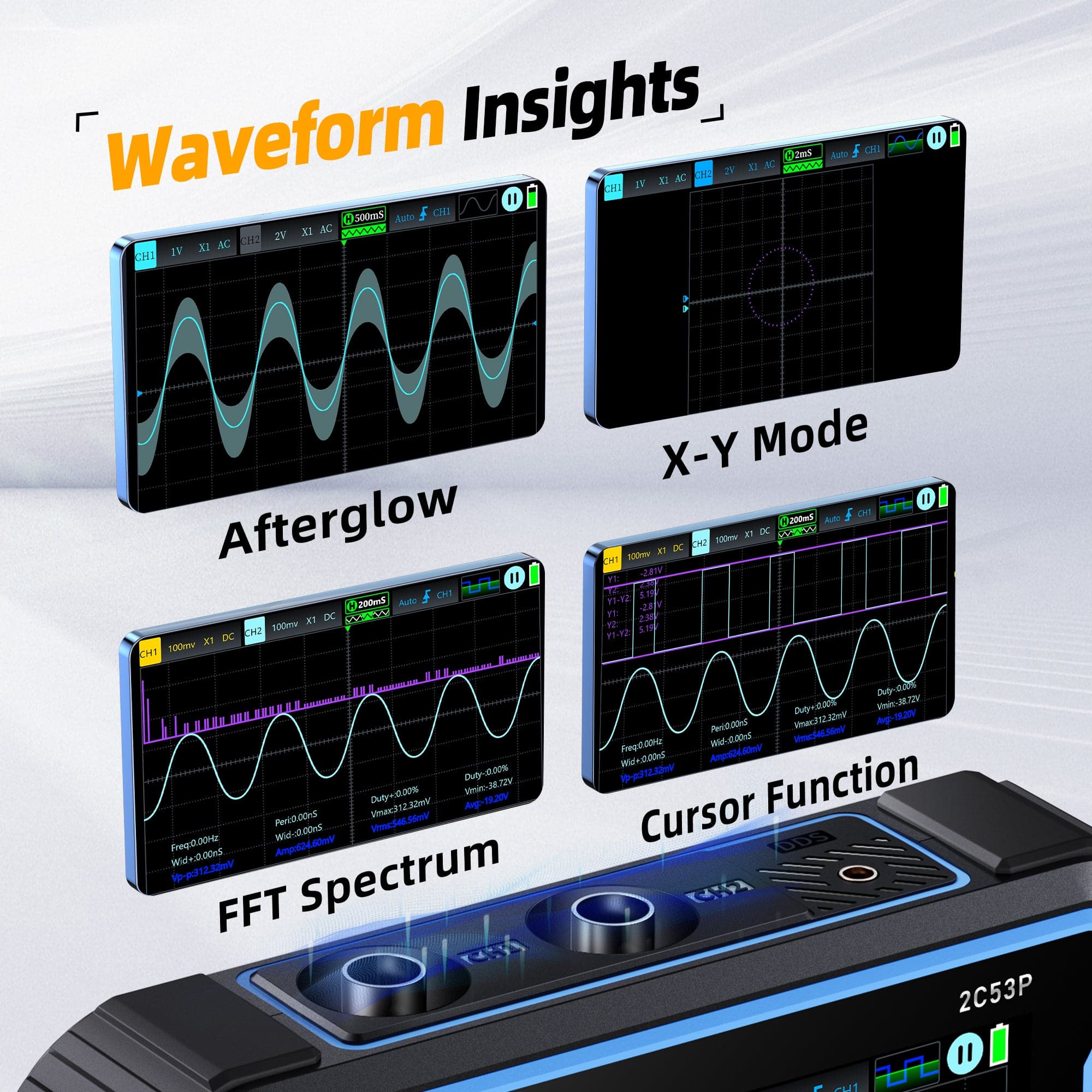 FNIRSI® 2C53P 3-in-1 Dual Channel Tablet Oscilloscope + Multimeter + Function Generator