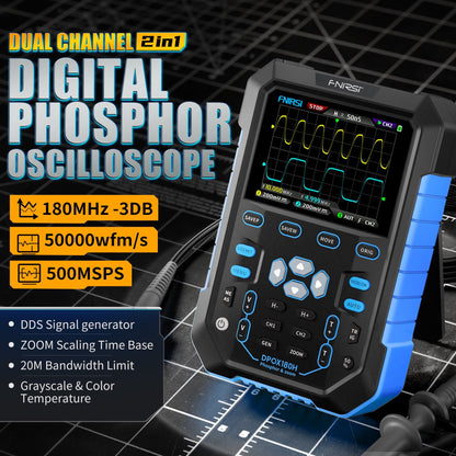 Oscilloscope numérique à phosphore FNIRSI® DPOX180H 2 canaux 180 MHz 2-EN-1