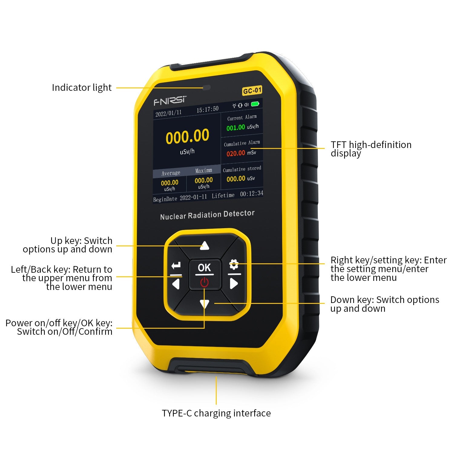 FNIRSI® GC-01 Nuclear Radiation Detector