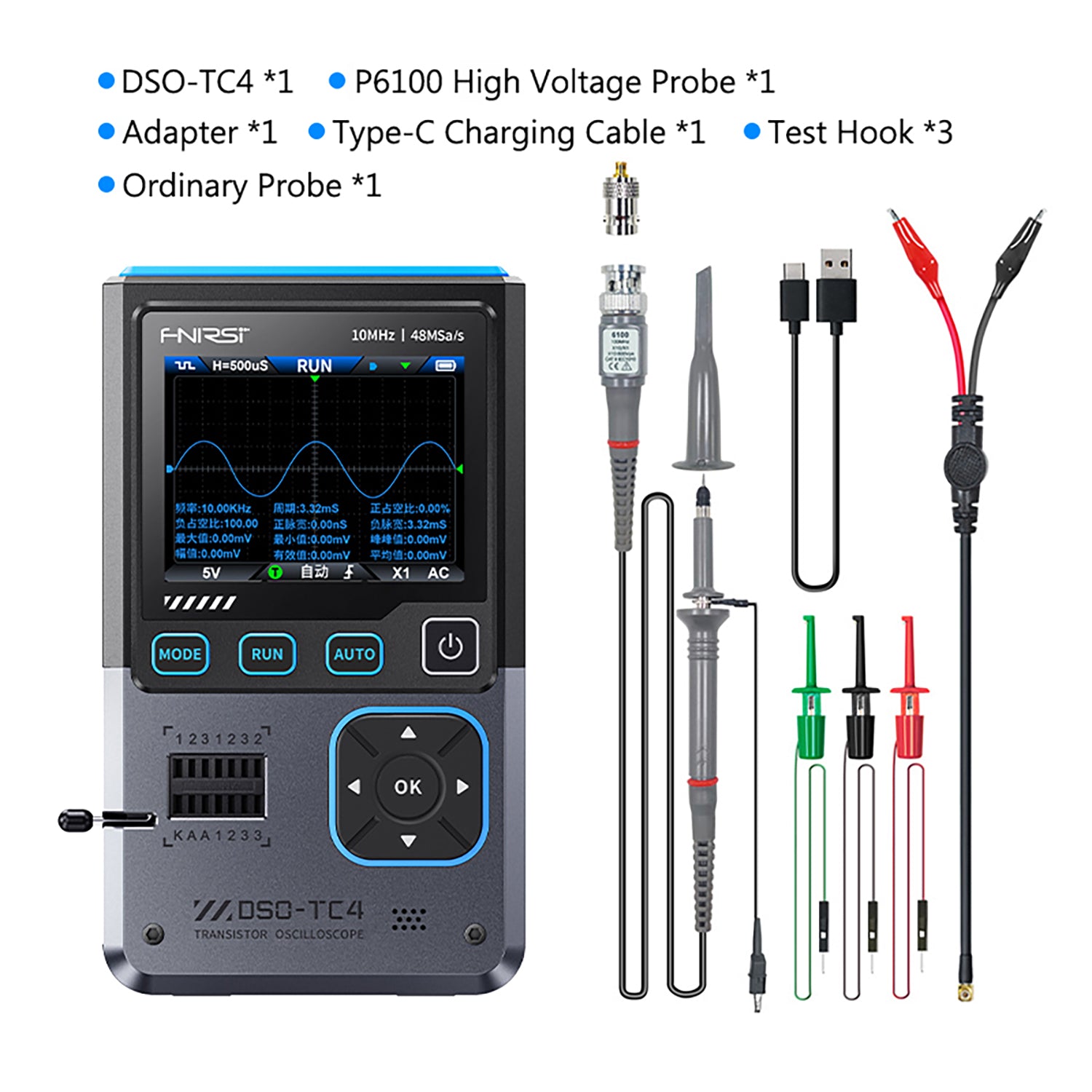 FNIRSI® DSO-TC4 Upgrade 3 in 1 Digital Oscilloscope Transistor Tester Signal Generator