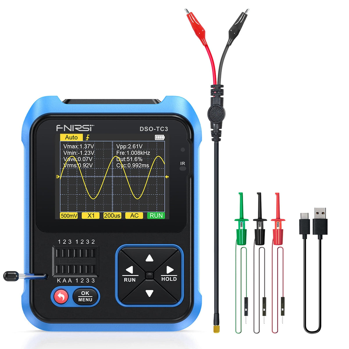 FNIRSI® DSO-TC3 3-IN-1 Handheld Digital Oscilloscopes Signal Generator Transistor Tester