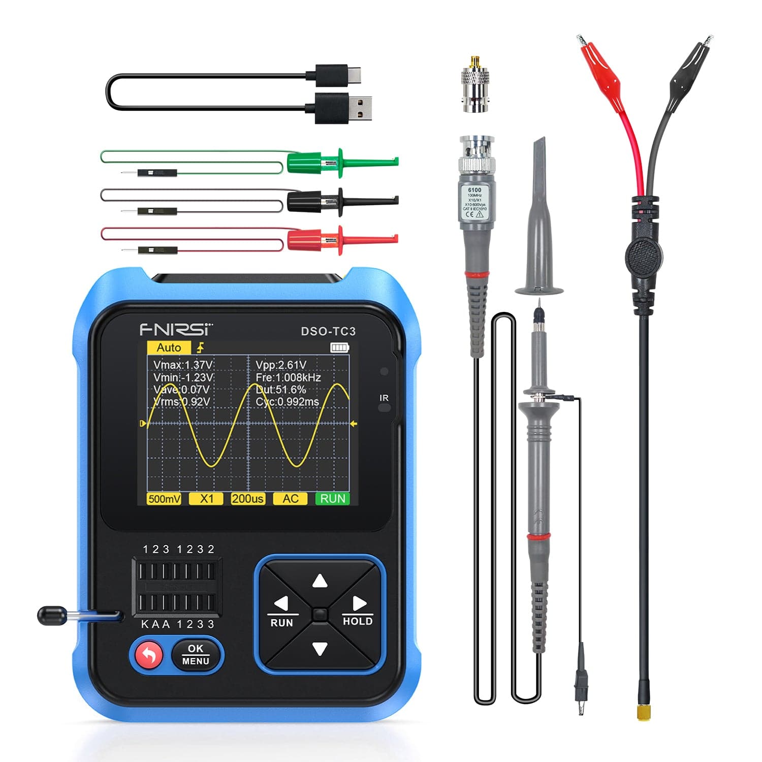 FNIRSI® DSO-TC3 3-IN-1 Handheld Digital Oscilloscopes Signal Generator Transistor Tester