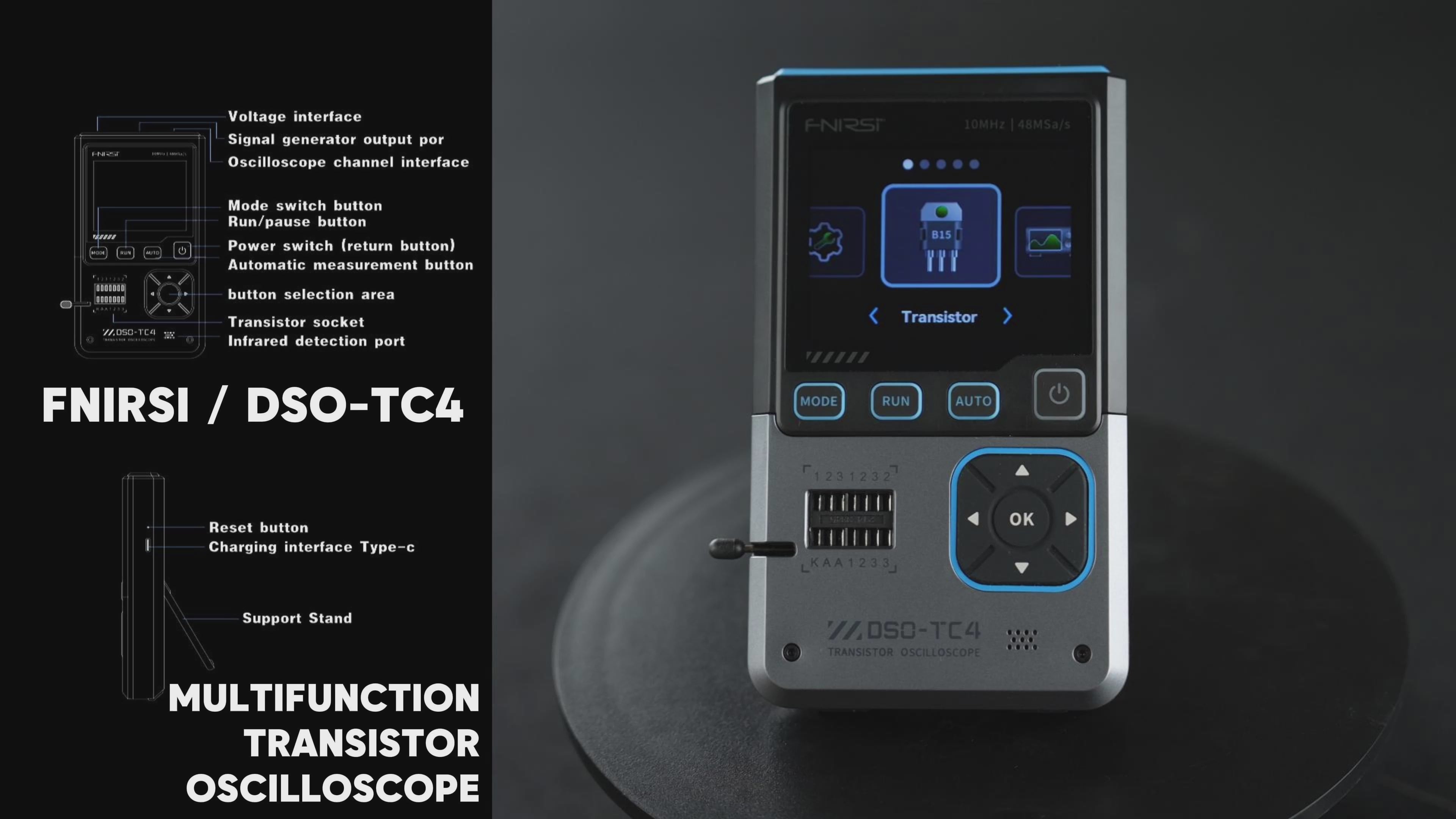 FNIRSI® DSO-TC4 Upgrade 3 in 1 Digital Oscilloscope Transistor Tester Signal Generator